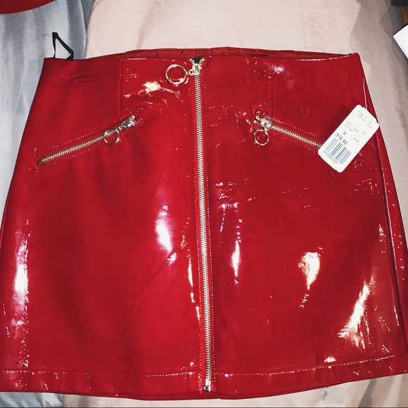 Forever 21 Dresses & Skirts - Pull Ring Faux Patent Mini Skirt (Red)